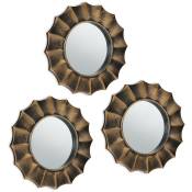 Relaxdays - Lot de 3 miroirs, forme ronde avec ornements, diamètre de 25 cm, décoration, plastique, doré
