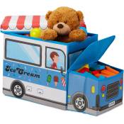 Relaxdays Tabouret Coffre à jouets boîte à jouets couvercle pouf enfant pliable auto voiture 50 litres
