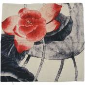RéTro Peinture à L'Encre de Chine Fleur de Lotus Motif de Floraison Coussin Ensembles Canapé Oreiller Ensembles Noir + Rouge
