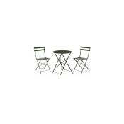 Set table + 2 chaises de jardin pliable en métal vert foncé Bistrot - Vert