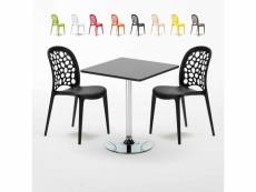 Table carrée noire 70x70cm et 2 chaises colorées set intérieur bar café wedding mojito