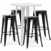 Table de bar blanche + X4 tabourets de bar en acier design industriel Set Bistrot Stylix - Nouvelle édition Noir - - Noir