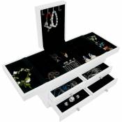 Todeco - Boîte à Bijoux avec Compartiments, Meuble à Bijoux avec Tiroirs, 35 x 20 x 18 cm, Blanc, Matériau: mdf, Verre