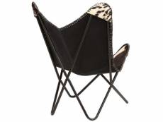 Vidaxl chaise papillon noir et blanc cuir véritable de chèvre 246390