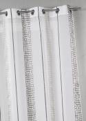 Voilage en étamine à rayures verticales à pois - Gris - 140 x 260 cm