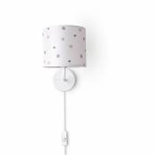 Applique Abat-Jour Tissu Lampe à Poser Lampe De Chevet E14 Vintage Rétro Ronde Lampe murale - Blanc, Design 3 (Ø18 cm) - Paco Home