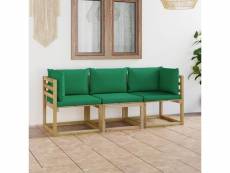 Canapé de jardin 3 places avec coussins vert