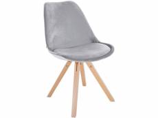 Chaise de salle à manger sofia en velours avec pieds en bois , gris clair/nature (carré)