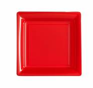 Generique - 12 Assiettes carrées Rouge 23,5 cm