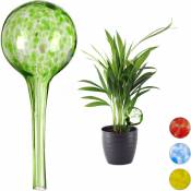 Globes d'arrosage lot de 2, Distributeur eau plantes et fleurs, outil de bureau, ø 6 cm, verre, vert - Relaxdays