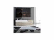 Grand meuble télé couleur chêne et blanc moderne emilie-l 150 x p 45 x h 57 cm- marron