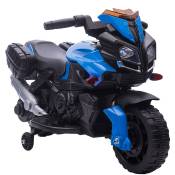 Homcom - Moto électrique enfant 6 v 3 Km/h effet lumineux et sonore roulettes amovibles repose-pied valises latérales métal pp bleu noir - Bleu