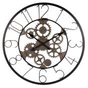 Horloge murale à rouages en métal noir et effet rouille