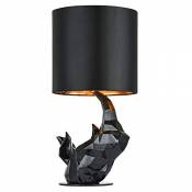Lampe à poser, lampe de table, lampe de chevet, style Moderne, Art Deco, Armature en polyresine couleur noir, Abat-jour en tissu couleur noir, ampoule