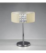 Lampe de Table Evelyn rond avec Abat jour crème 2 Ampoules chrome poli/cristal
