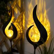 Lampe solaire éclairage extérieur décoration lampes à brancher jardin verre bronze, métal, led, LxlxH 16,7x6x90 cm, lot de 2