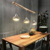 Lampe suspendue lampe de salle à manger lampe en bois, 3 ampoules style maison de campagne, métal couleur béton naturel, E27, LxPxH 85x15x105cm