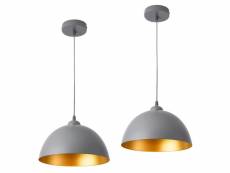 Lot de 2 lampes à suspension hauteur réglable métal diamètre 30 cm gris doré helloshop26 03_0005762