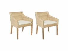Lot de chaises de salle à manger avec coussins 2 pcs rotin naturel - brun - 60 x 60 x 79 cm