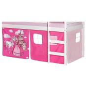 Lot de rideaux cabane pour lit surélevé superposé mi-hauteur mezzanine tissu coton motif princesse rose - Pink/Rose