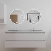 Meuble double vasque 140 cm arlequin avec 2 miroirs Rondinara- Vasque Gris- Traverses Blanc - Gris