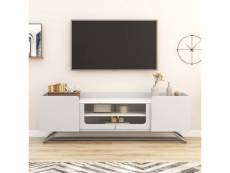Meuble tv avec étagère, portes et cloisons, 150 x 30 x 47 cm, blanc