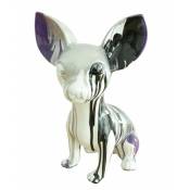 Meubletmoi - Statue chien chihuahua coulures argentées et violet H.30 cm - beverly 02