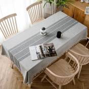 Moderne Lin Coton Nappe de Table Rectangulaire Nappes pour Table Rectangulaire Home Cuisine Décoration (140x220cm, Gris) GrooFoo
