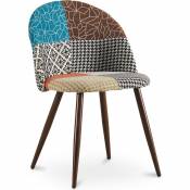 Patchwork Style - Chaise de salle à manger tapissée scandi retro design patchwork pieds en bois sombre - Evelyne Patty Multicolore - Métal finition
