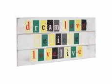 Planche murale love-life, planche décorative, panneau style shabby, vintage, 3 crochets, 30x60cm