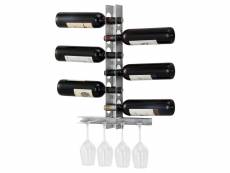 Porte-bouteilles range-bouteilles étagère murale rangement pour 6 bouteilles de vin 55 cm inox brossé argenté helloshop26 03_0005950