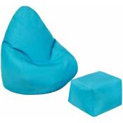Pouf enfants Chaise de jeu - résistant à l'eau Siège pouf pour enfants avec Repose-pieds pour intérieur et extérieur - Aqua(Pouf avec Repose-pieds)