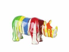 Statue rhinocéros avec coulures multicolores h12 cm