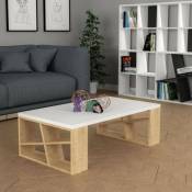 Table basse en bois avec plateau blanc et pieds en