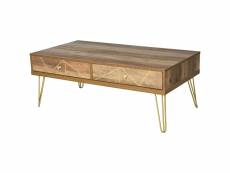 Table basse en bois table de salon grand plateau et 2 tiroirs design de luxe élégant décoration avec lignes dorées peintes à la main 110l x 59l x 42h