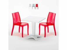 Table carrée blanche 70x70cm avec 2 chaises colorées grand soleil set bar café cristal light terrace Grand Soleil