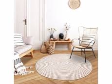 Tapis rond ø 150cm spiraltry blanc fait main en jute certification care and fair idéal pour la chambre