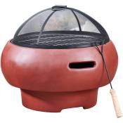 Teamson Home - Braséro de jardin à bois chauffage extérieur grille charbon bbq avec tisonnier couvercle - Béton - Rouge - 53 x 53 x 47 (cm) - rouge