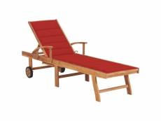 Vidaxl chaise longue avec coussin rouge bois de teck solide