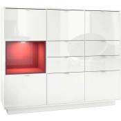 Vladon - Buffet haut Metro V2 Cabinet Commode Blanc haute brillance insert coloré - Insertion en Bordeaux haute brillance avec éclairage led