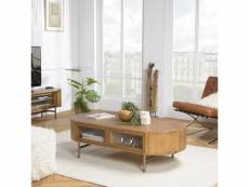 Yseult - table basse ovale couleur naturelle bois peuplier 4 tiroirs vitrés
