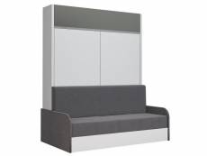 Armoire lit escamotable aladyno sofa blanc mat bandeau gris canapé gris 160*200 cm 20100997150