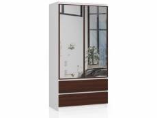 Blanca - armoire 2 portes style moderne chambre à coucher - 90x180x51 - 2 tiroirs - miroir - wengé