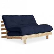 Canapé convertible futon roots pin naturel tissu bleu marine couchage 160200 cm - bleu