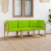 Canapé de jardin 3 places avec coussins vert brillant