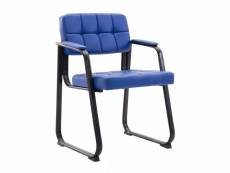 Chaise visiteur fauteuil de bureau sans roulette simili-cuir bleu bur10222