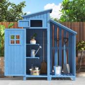 Dans Les Nuages - Armoire abr de jardin en bois pour outils avec portes et 2 étagères, porte loquet, toit pente étanche, Bleu - Bleu