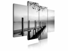 Dekoarte - impression sur toile moderne | décoration salon chambre | zen noir blanc paysage eau embarcadère | 120x85cm C0167