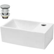 Ecd Germany - Mini Lavabo Vasque à Poser Salle de Bain - 350x205x125 mm - Céramique - Blanc - Angulaire - Lave Main Évier Suspendu Toilette - Kit de