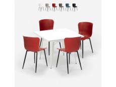 Ensemble de 4 chaises et 1 table carrée 80x80cm design industriel cuisine restaurant wrench light